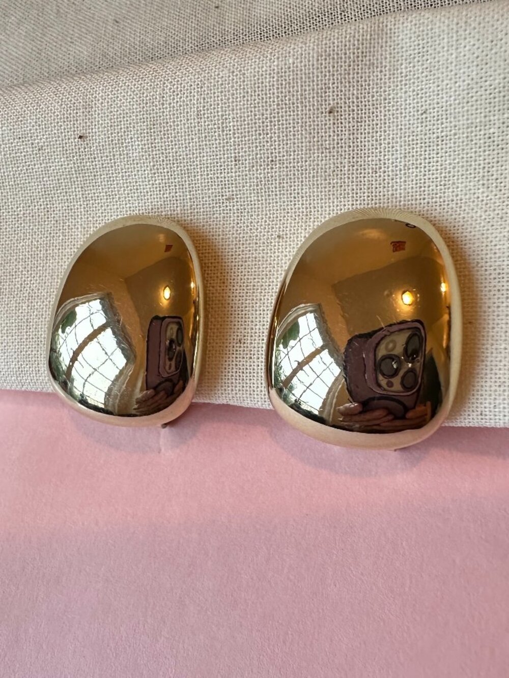 Vintage LC Gold Tone Dome Clip-On Earrings Signed Statement